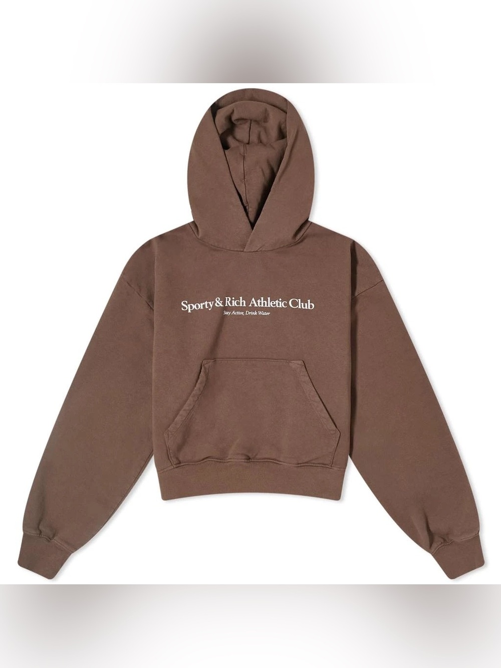 SPORTY & RICH ATHLETIC CLUB CHOCOLATE BROWN CROPPED HOODIE — SIZE L